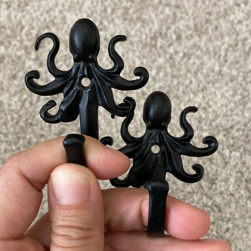 4 Pack Black Octopus Wall Hooks for Keys, Towels, Etc.